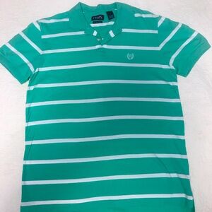 Chaps Green and White‎ Striped Polo Shirt
